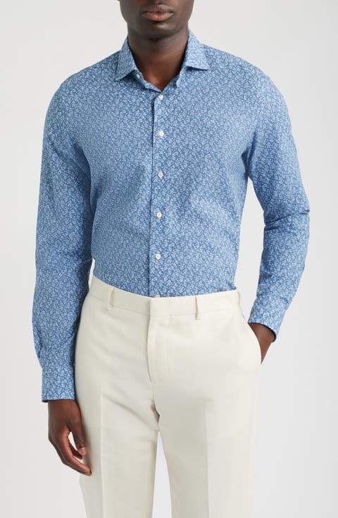 Modern Fit Floral Cotton Seersucker Dress Shirt