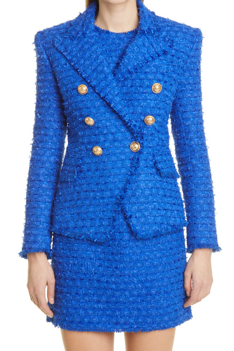 Cotton Blend Tweed Jacket, Main, color, 6AF BLEU GITANE