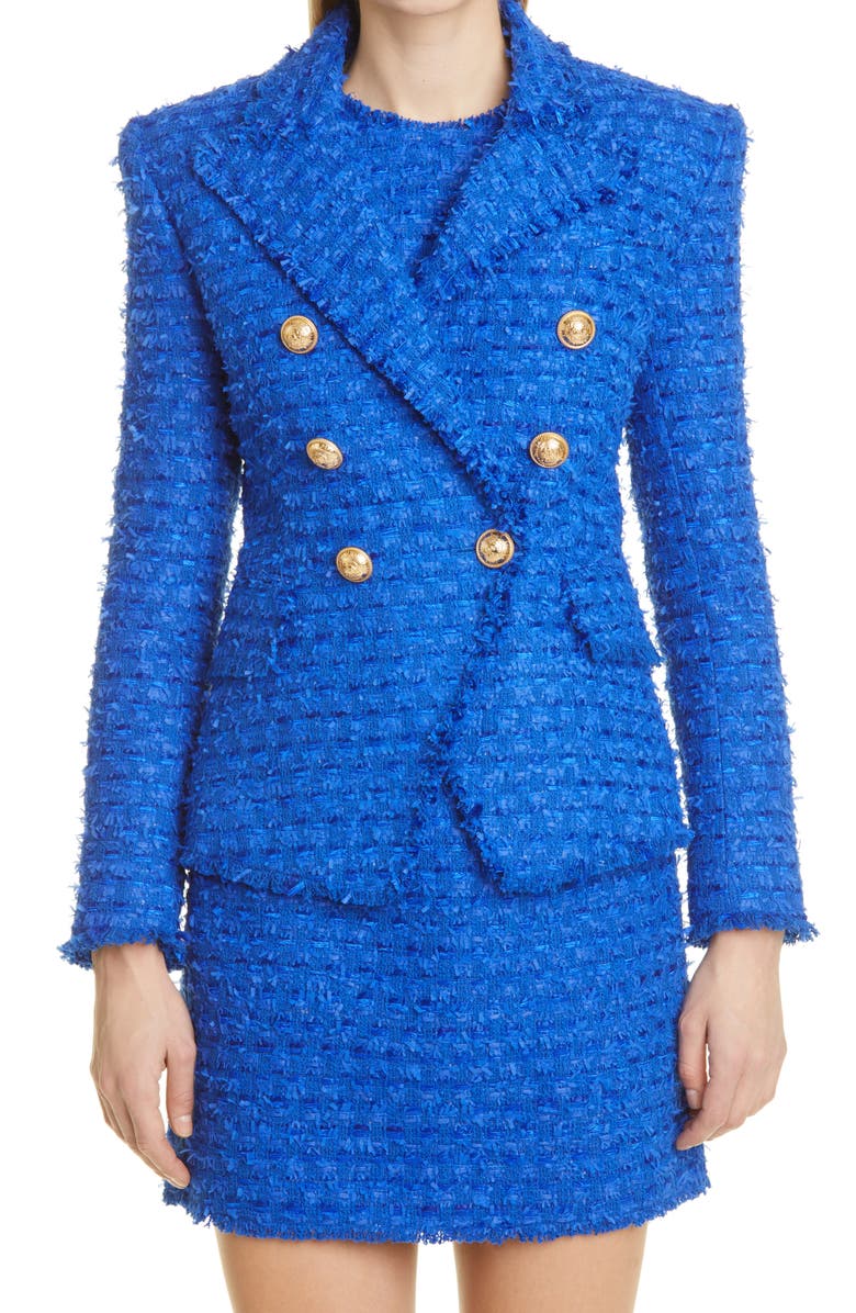 Balmain Cotton Blend Tweed Jacket, Main, color,