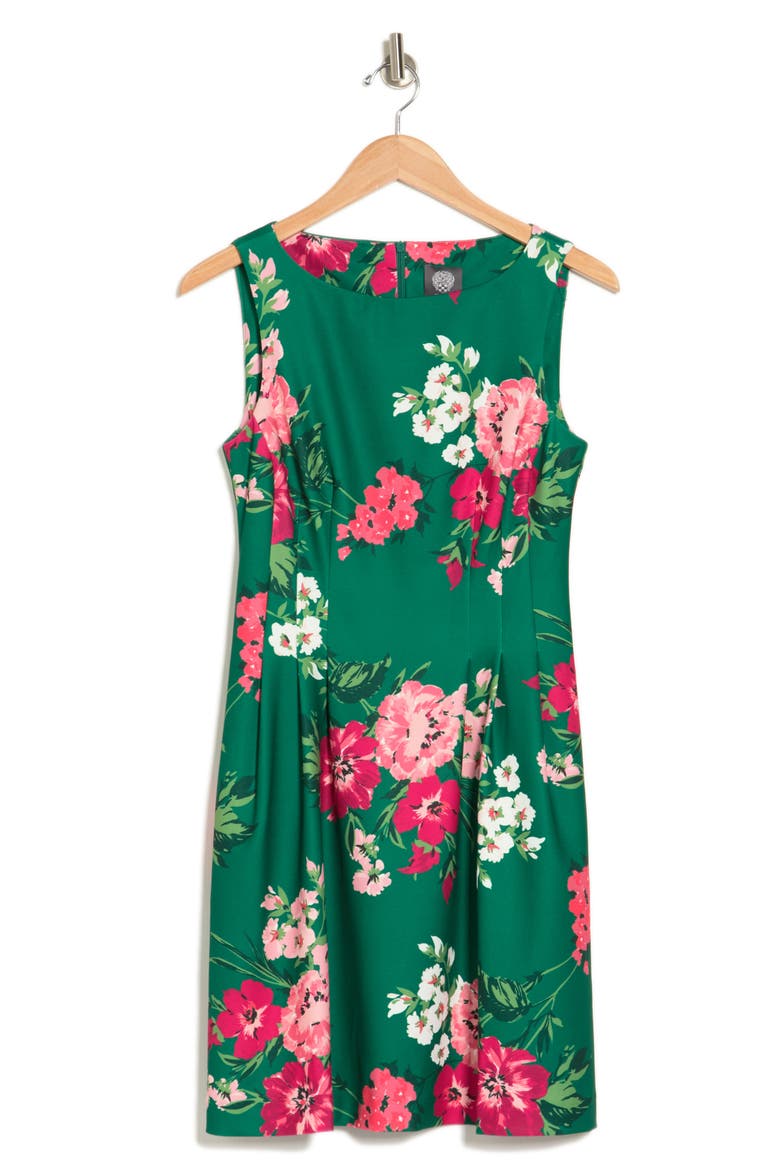 Floral Sleeveless Scuba Fit & Flare Dress, Alternate, color, GREEN