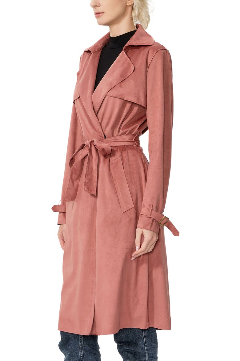 Women's Aria Long Faux Suede Trench Coat, Alternate, color, Coral Haze