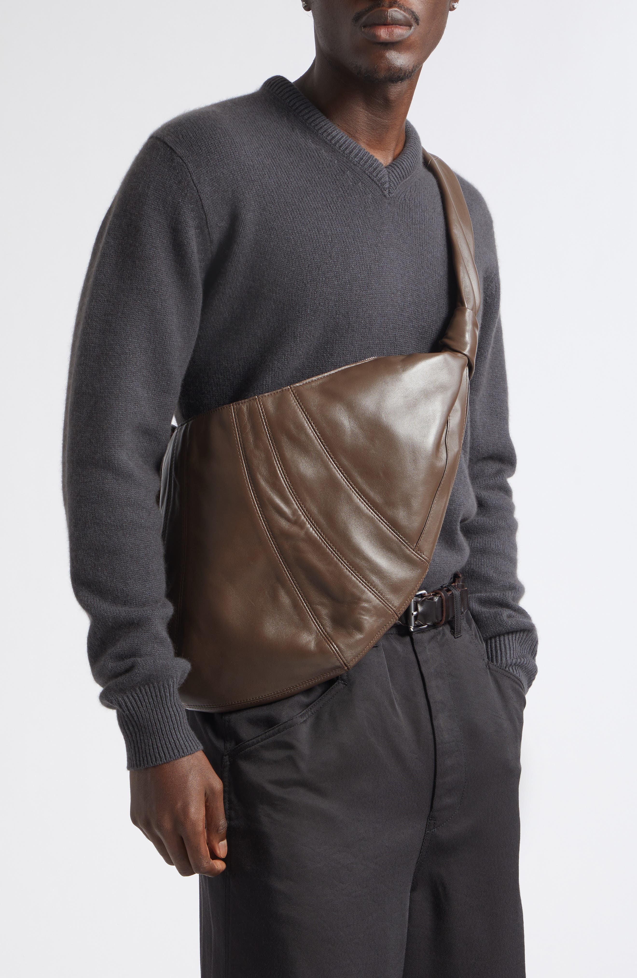 Large Croissant Leather Bag, Alternate, color, OTTER
