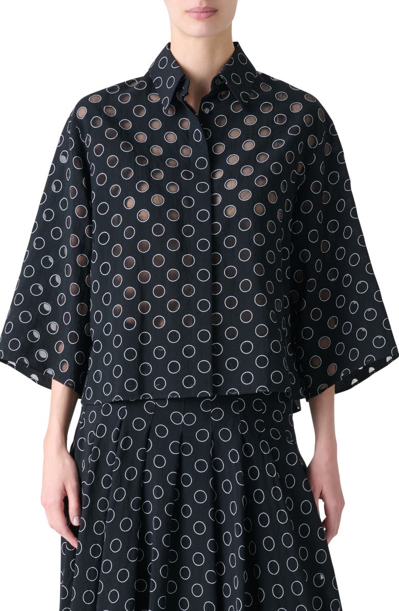 Akris punto Sheer Polka Dot Button-Up Shirt, Main, color, Black-Cream