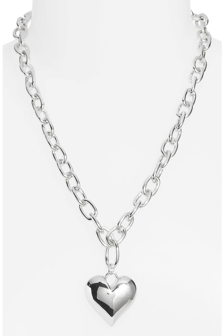 Puffy Heart Chain Necklace, Alternate, color, SILVER