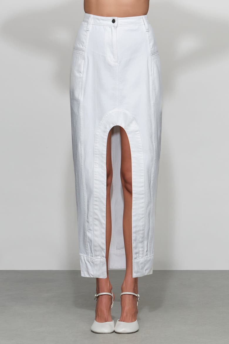 Alek Denim Midi Skirt, Alternate, color, White