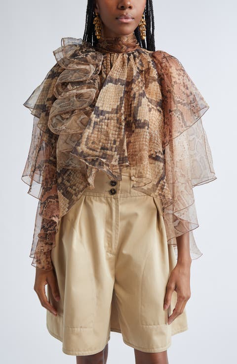 Memento Snakeskin Print Layered Chiffon Top