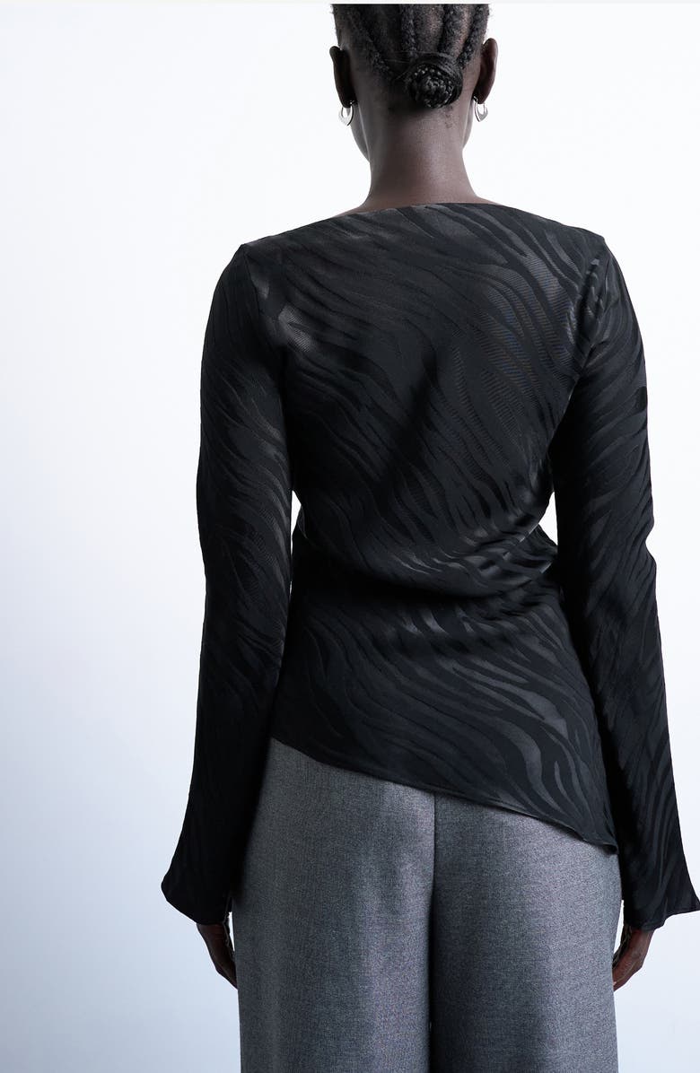 Topshop Slash Neck Long Sleeve Top, Alternate, color, Black