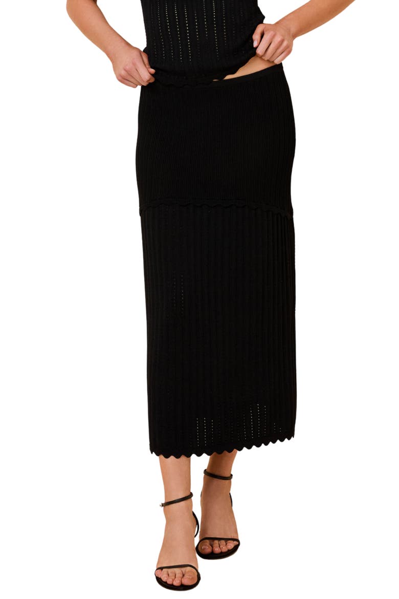 Amara Rib Knit Midi Skirt, Main, color, NOIR