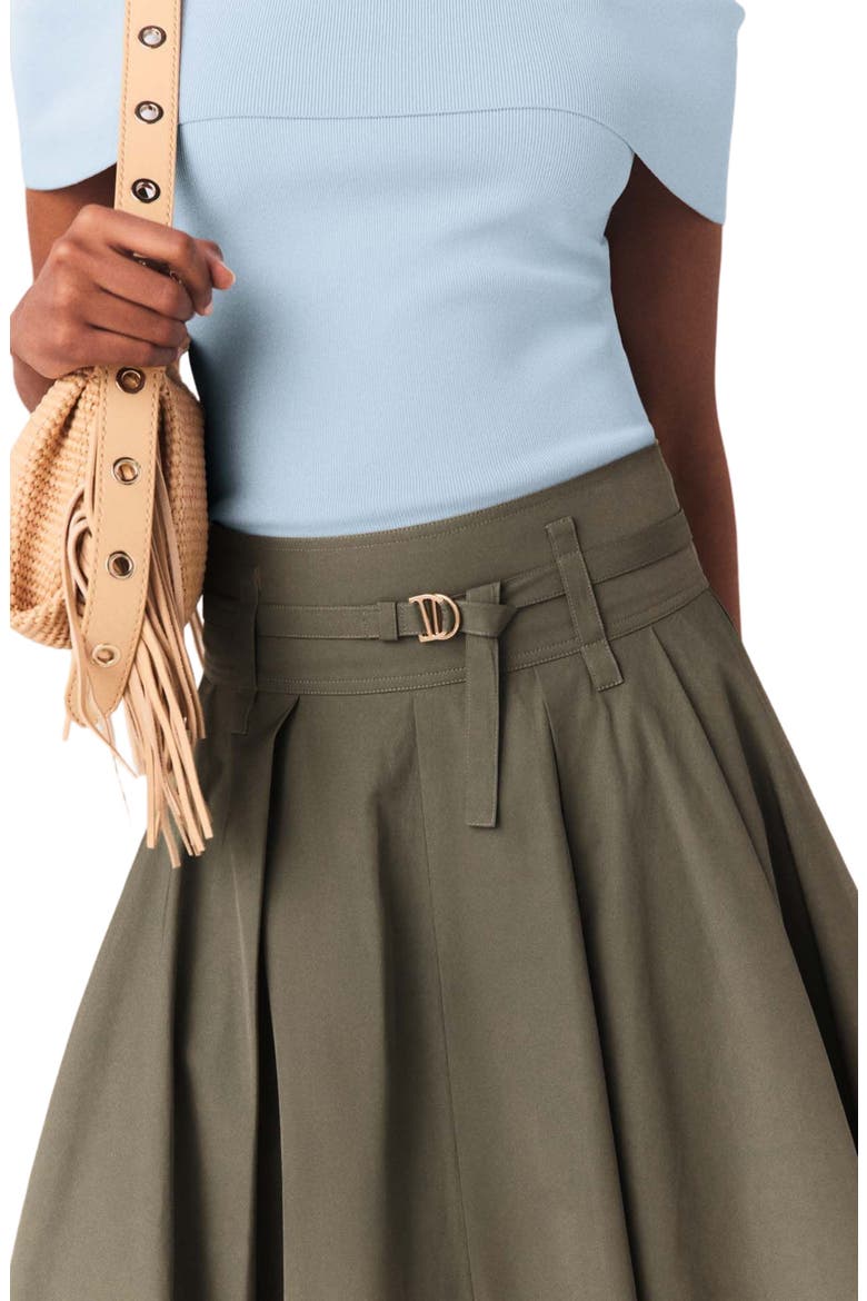 Cotton pleated maxi skirt, Alternate, color, Khaki