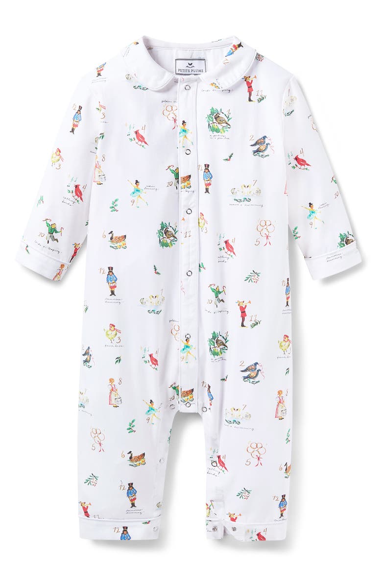 Petite Plume Cambridge 12 Days of Christmas One-Piece Brushed Twill Pajamas, Main, color, White