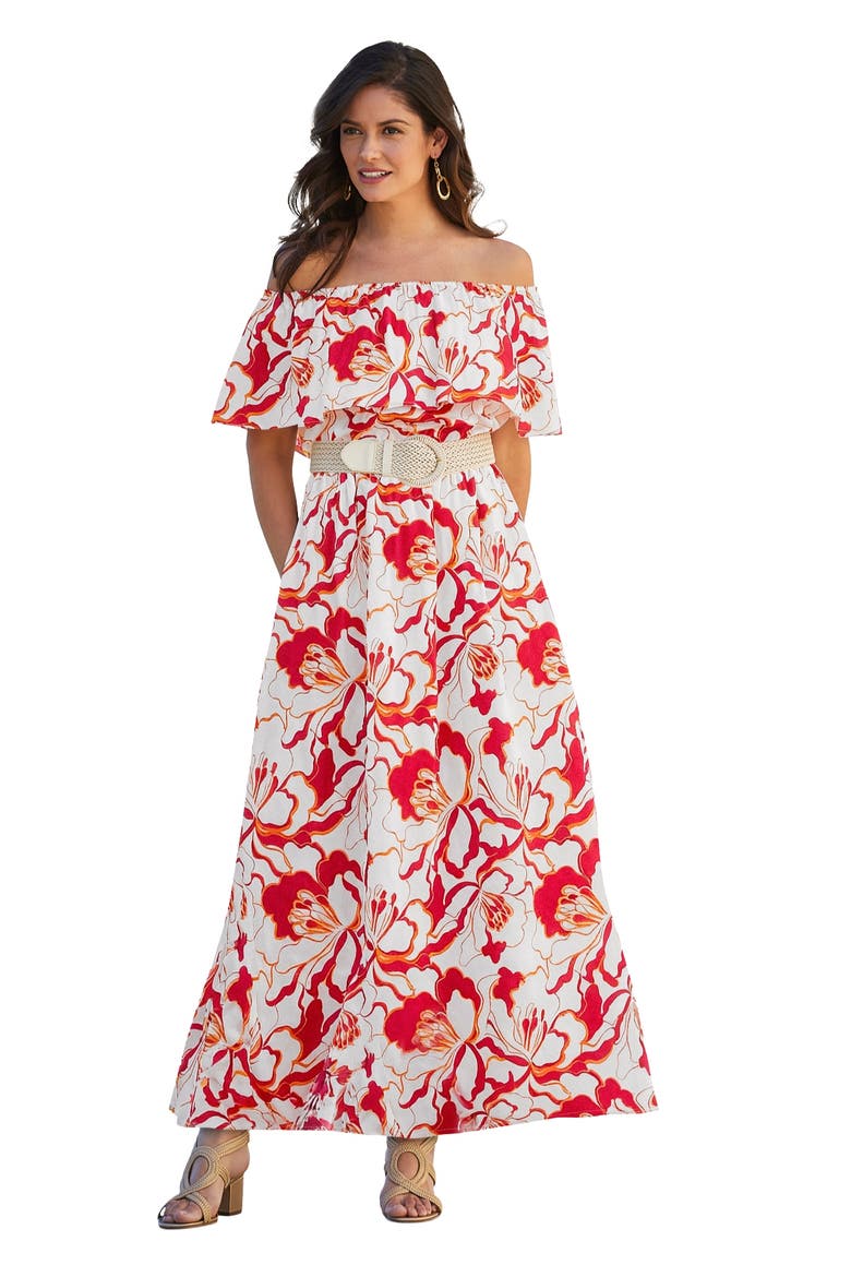 Off The Shoulder Maxi Dress, Main, color, PINK BURST GRAPHIC
