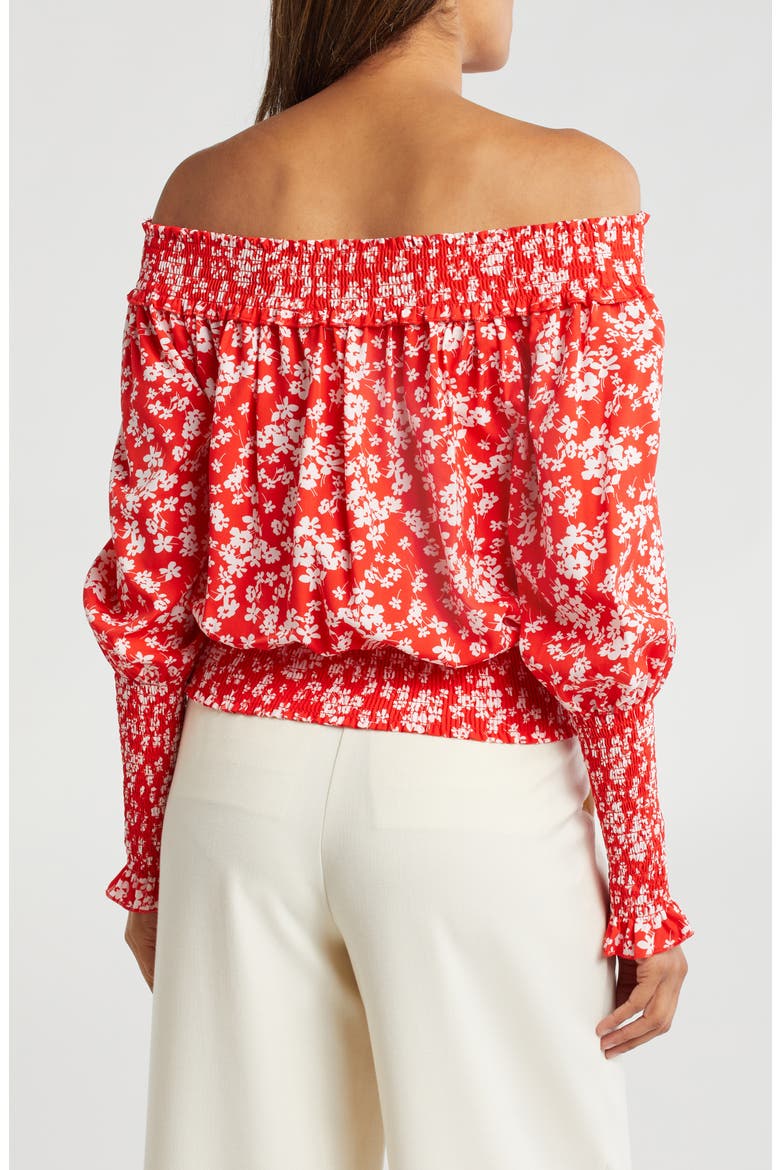 Smocked Off-the-Shoulder Top, Alternate, color, RED