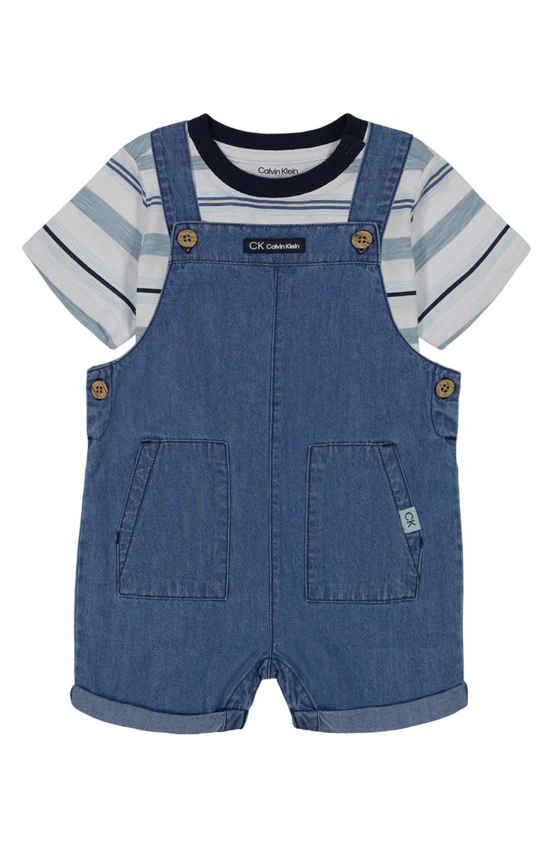 Calvin Klein Stripe T-Shirt & Shortalls Set, Main, color, 