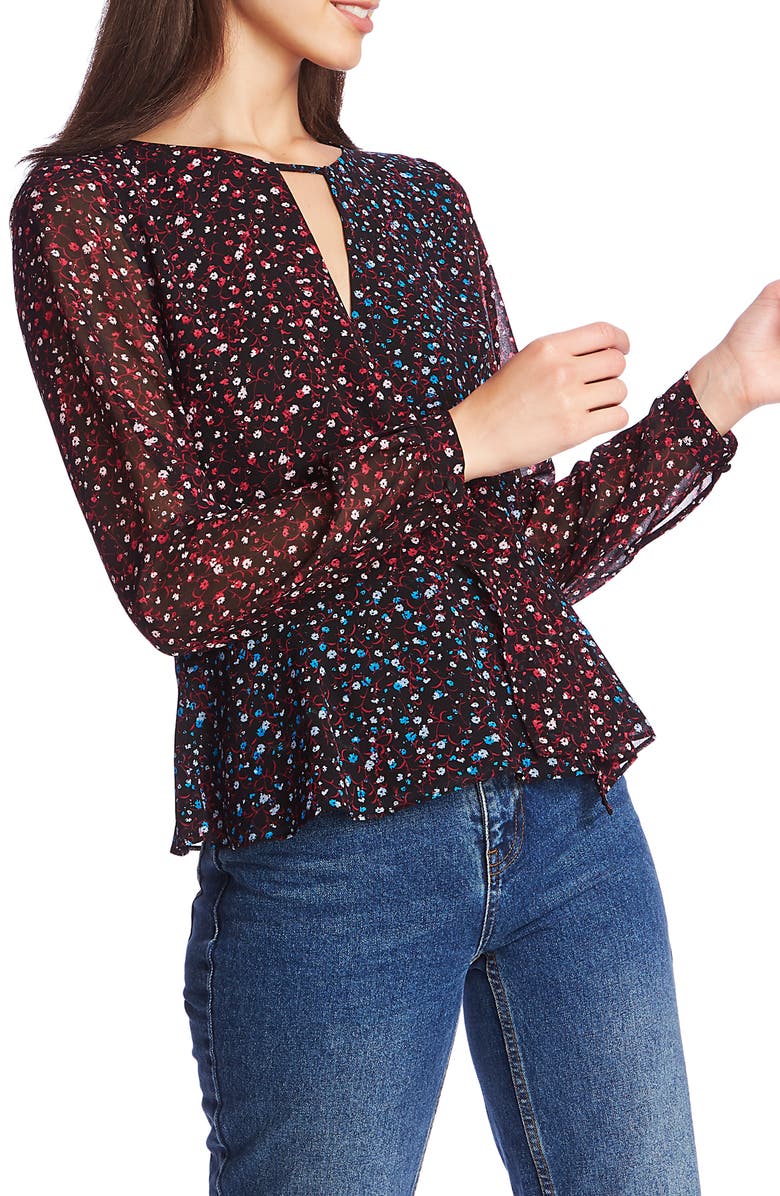 1.STATE Floral Ditsy Cross Front Peplum Blouse, Main, color,