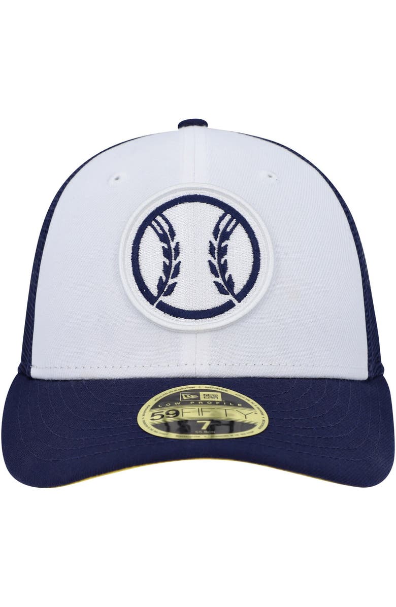 New Era Men's New Era White/Navy Milwaukee Brewers 2023 On-Field Batting Practice Low Profile 59FIFTY Fitted Hat, Alternate, color, White