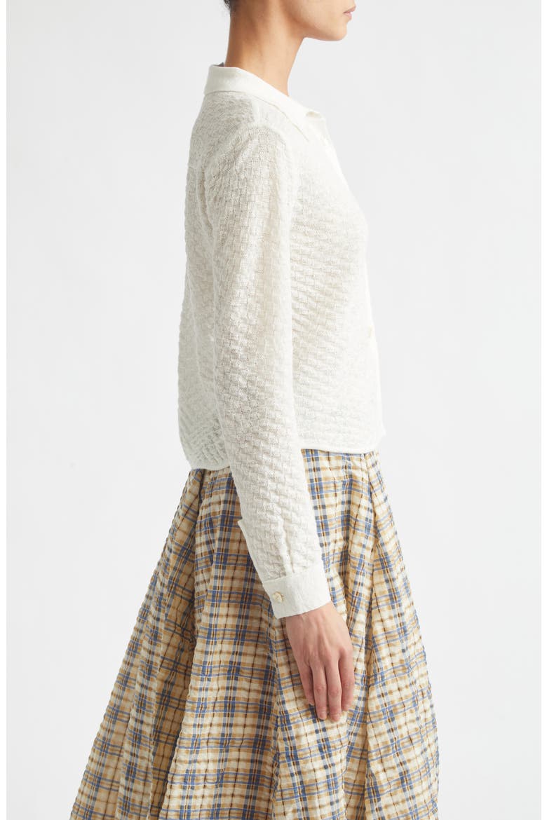Turner Crop Linen Blend Check Jacquard Shirt, Alternate, color, IVORY GINGHAM JACQUARD