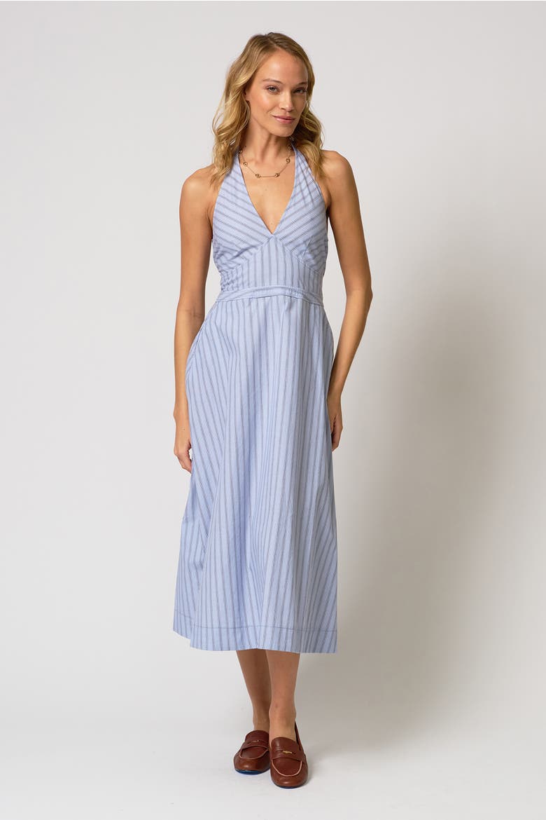 Ora Poplin Stripe Halter Dress, Main, color, BLUE