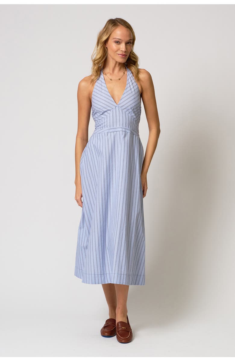 Central Park West Ora Poplin Stripe Halter Dress, Main, color, Blue