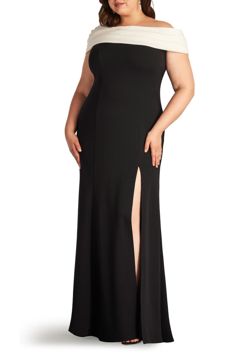 One-Shoulder Taffeta Gown, Main, color, IVORY/ BLACK