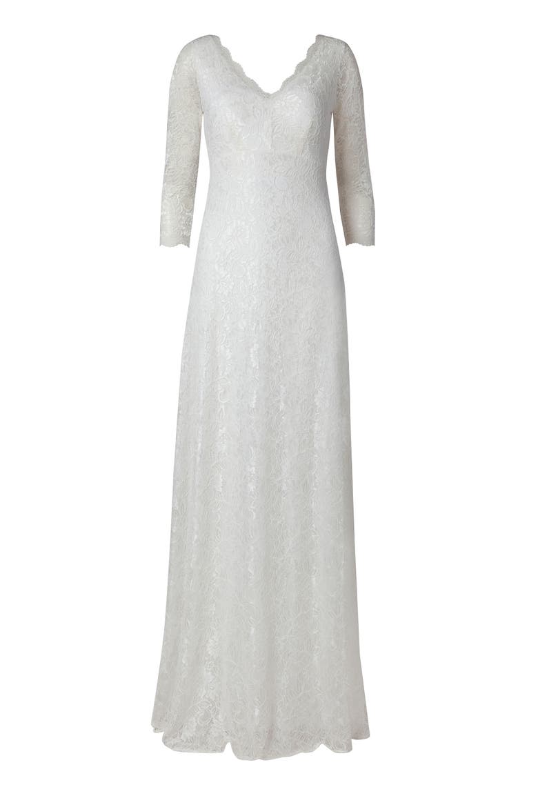 Anya 3/4 Sleeve V-Neck Lace Bridal Gown, Alternate, color, Ivory