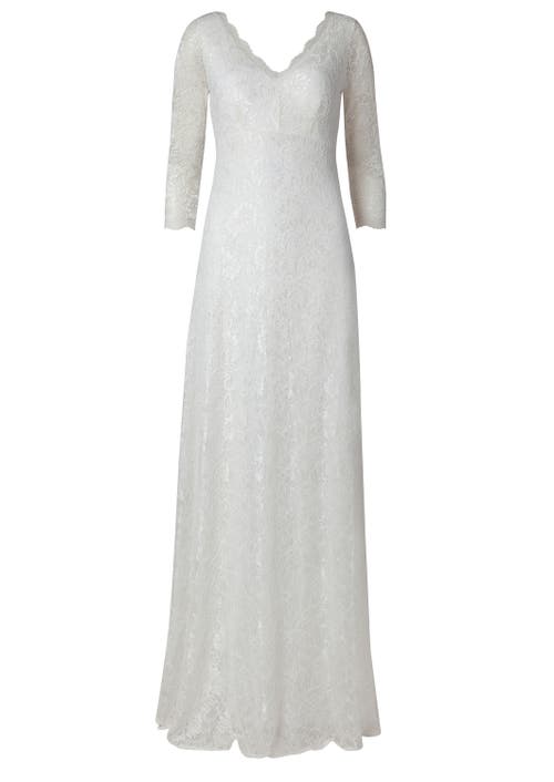Alie Street London Anya 3/4 Sleeve V-neck Lace Bridal Gown In White