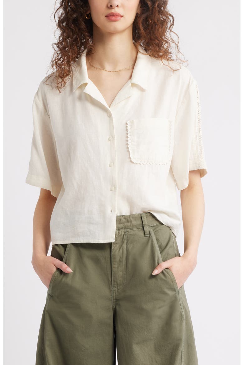 Novelty Linen Blend Camp Shirt, Main, color, IVORY EGRET