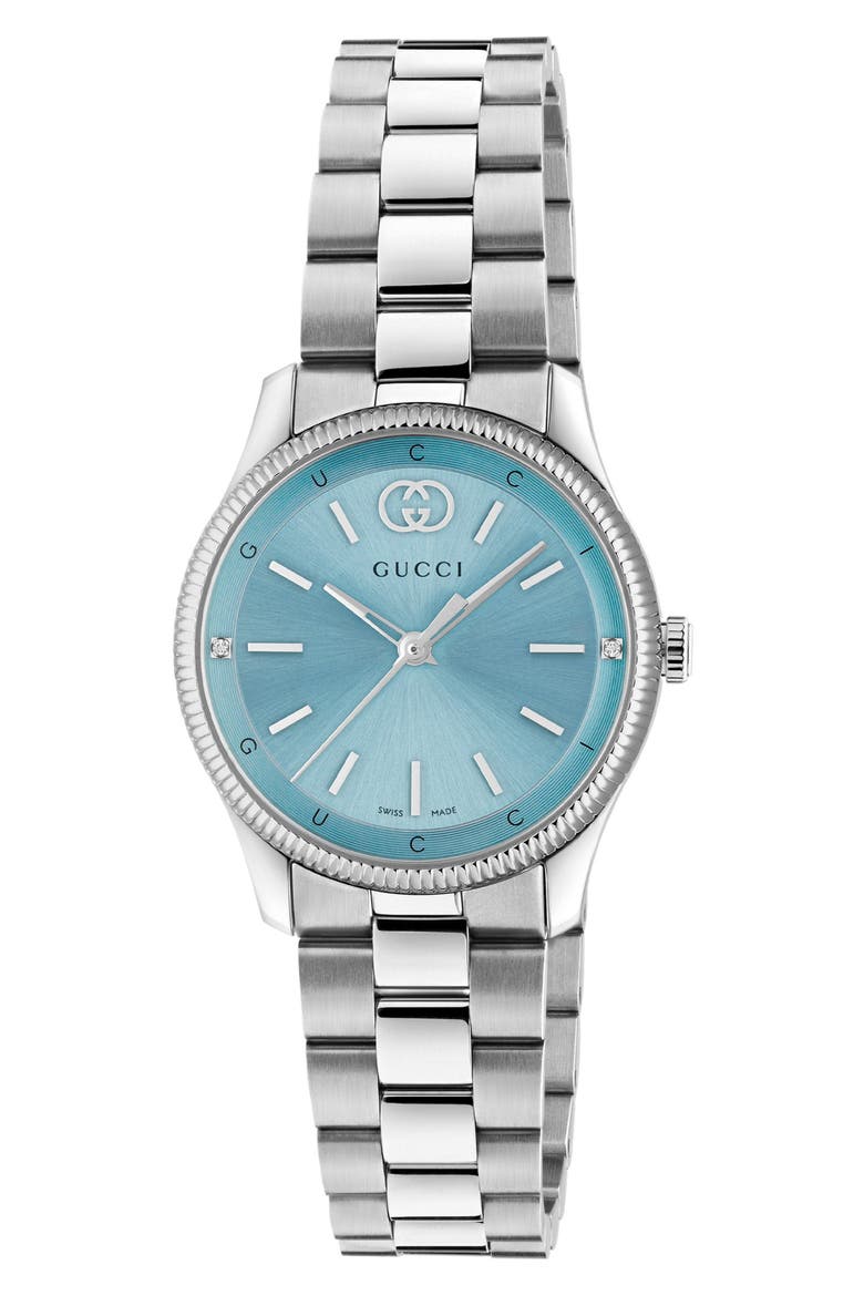 G-Timeless Diamond Slim Bracelet Watch, 29mm, Main, color, BLUE/ SILVER