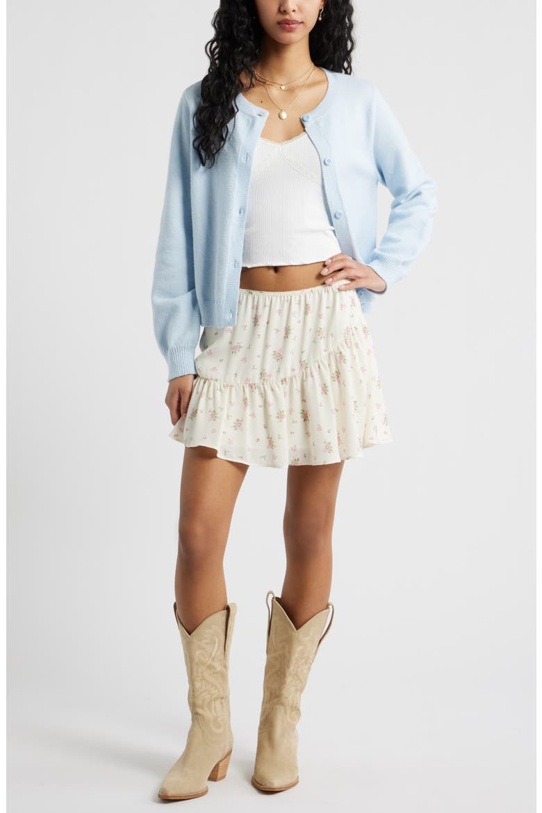 Crewneck Cotton Blend Cardigan, Alternate, color, BLUE BIRD