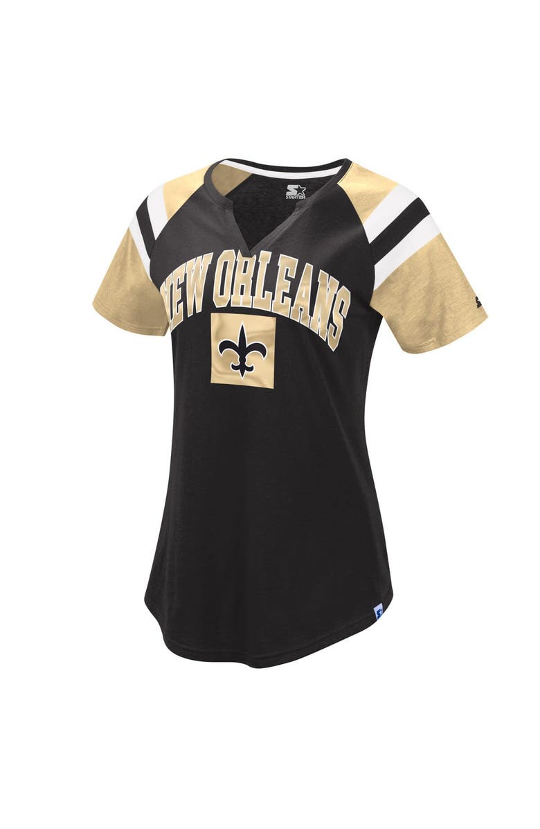 STARTER Women's Starter Black/Gold New Orleans Saints Game On Notch Neck Raglan T-Shirt, Main, color, 