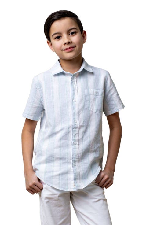 Boys' Linen Short Sleeve Button Down Shirt, Kids