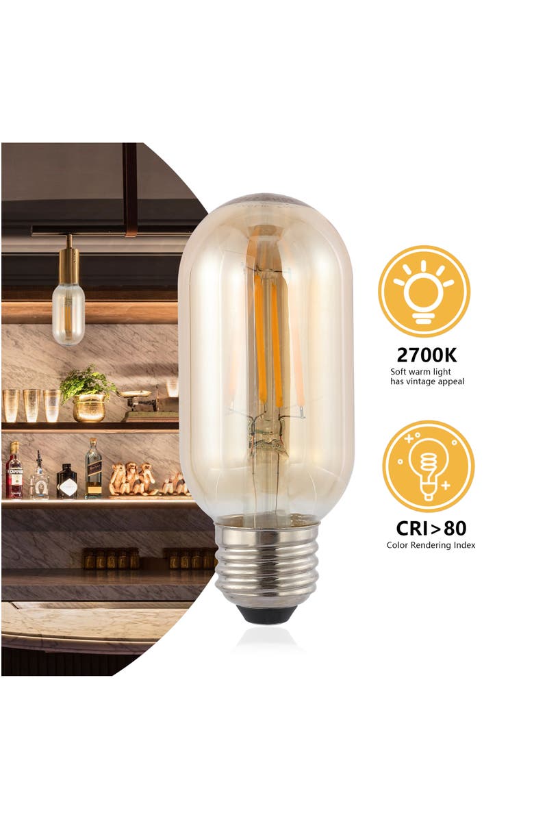 JONATHAN Y Industrial Non-Dimmable T45-4W LED Edison Bulbs with E26 Base, 80+ CRI, Warm White 2700K, 350 Lumens, Tinted Amber, Alternate, color, Amber