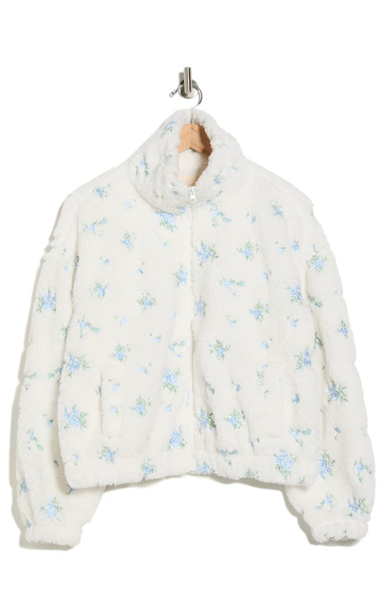 Thread & Supply Floral Embroidered Faux Shearling Jacket, Alternate, color, Ivory Blue Floral