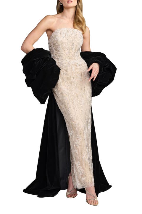 Strapless Embellished Dress With Velvet Bow