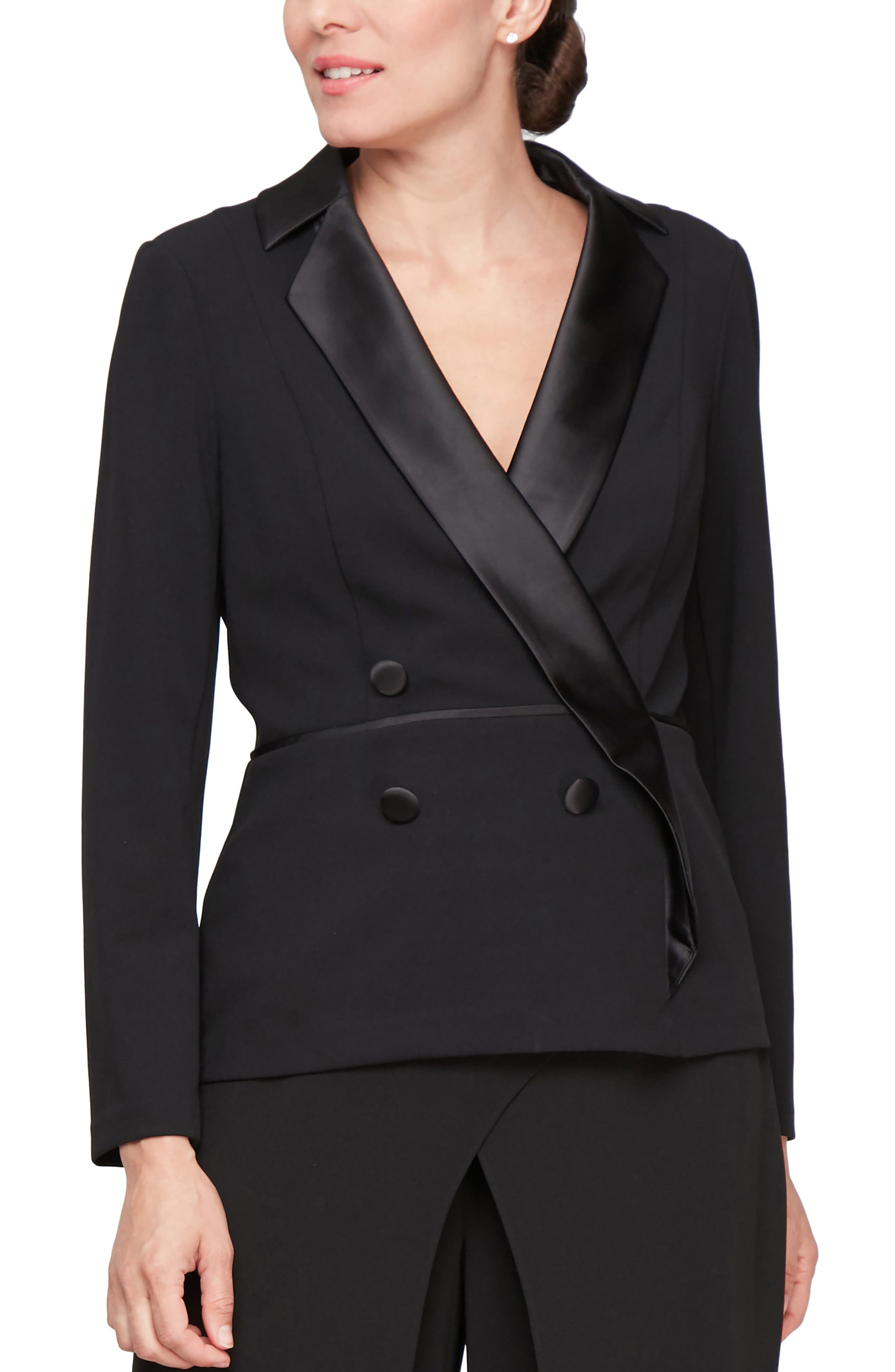 Alex Evenings Stretch Crepe Tuxedo Top in Black 