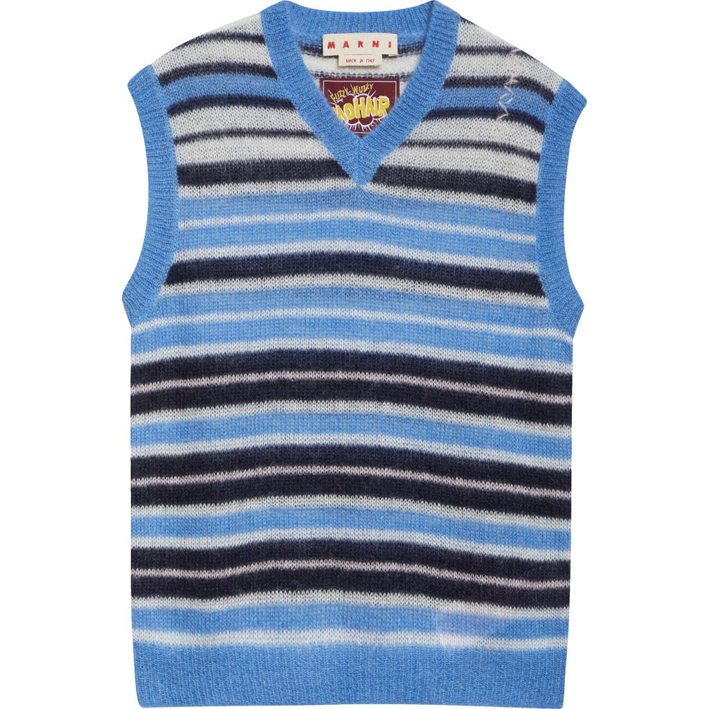 Marni Mens Striped-print V-neck Relaxed-fit Wool-blend Vest Blue Lilac In Blue Lilac