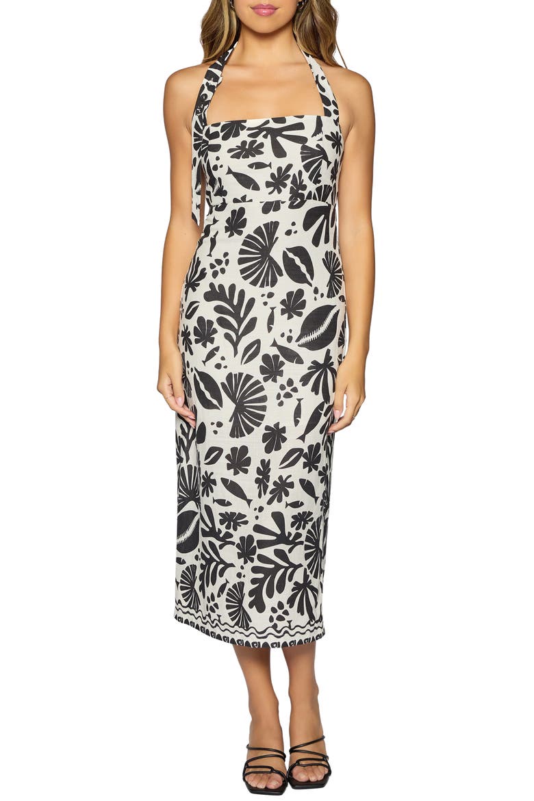 Tropical Bliss Halter Midi Dress, Main, color, OFF-WHITE-BLACK