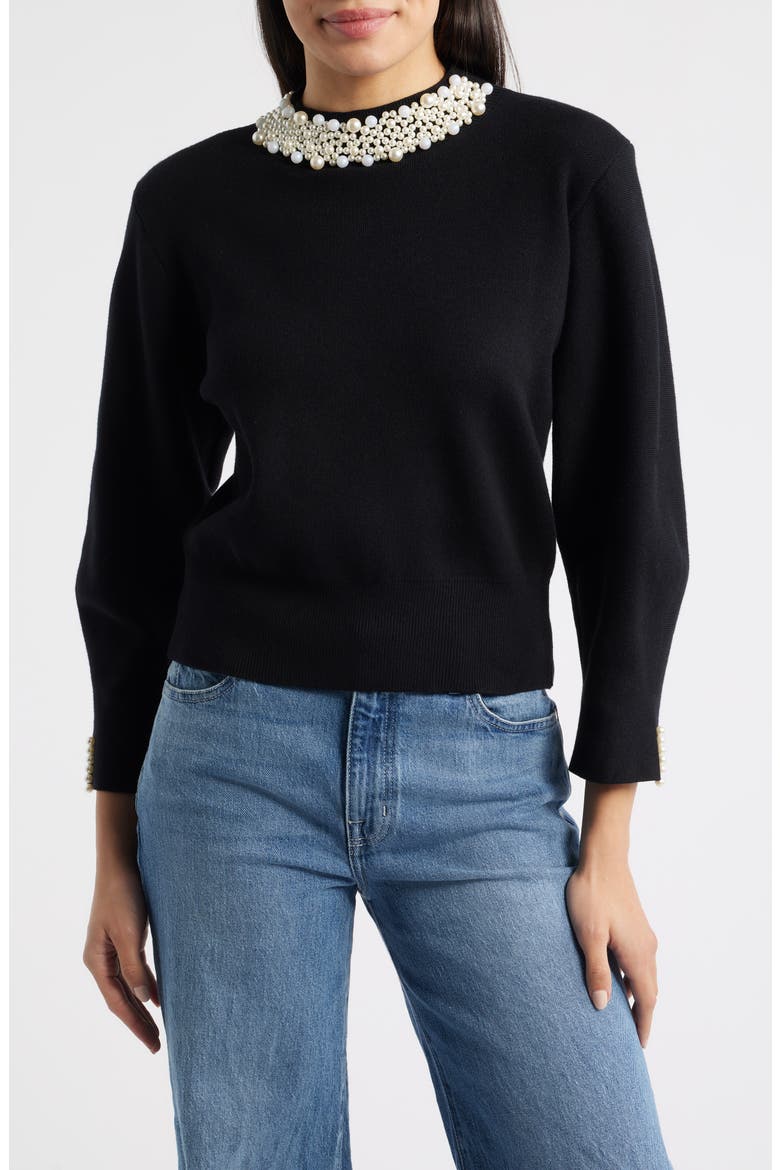 Hepburn Beaded Collar Sweater, Main, color, BLACK