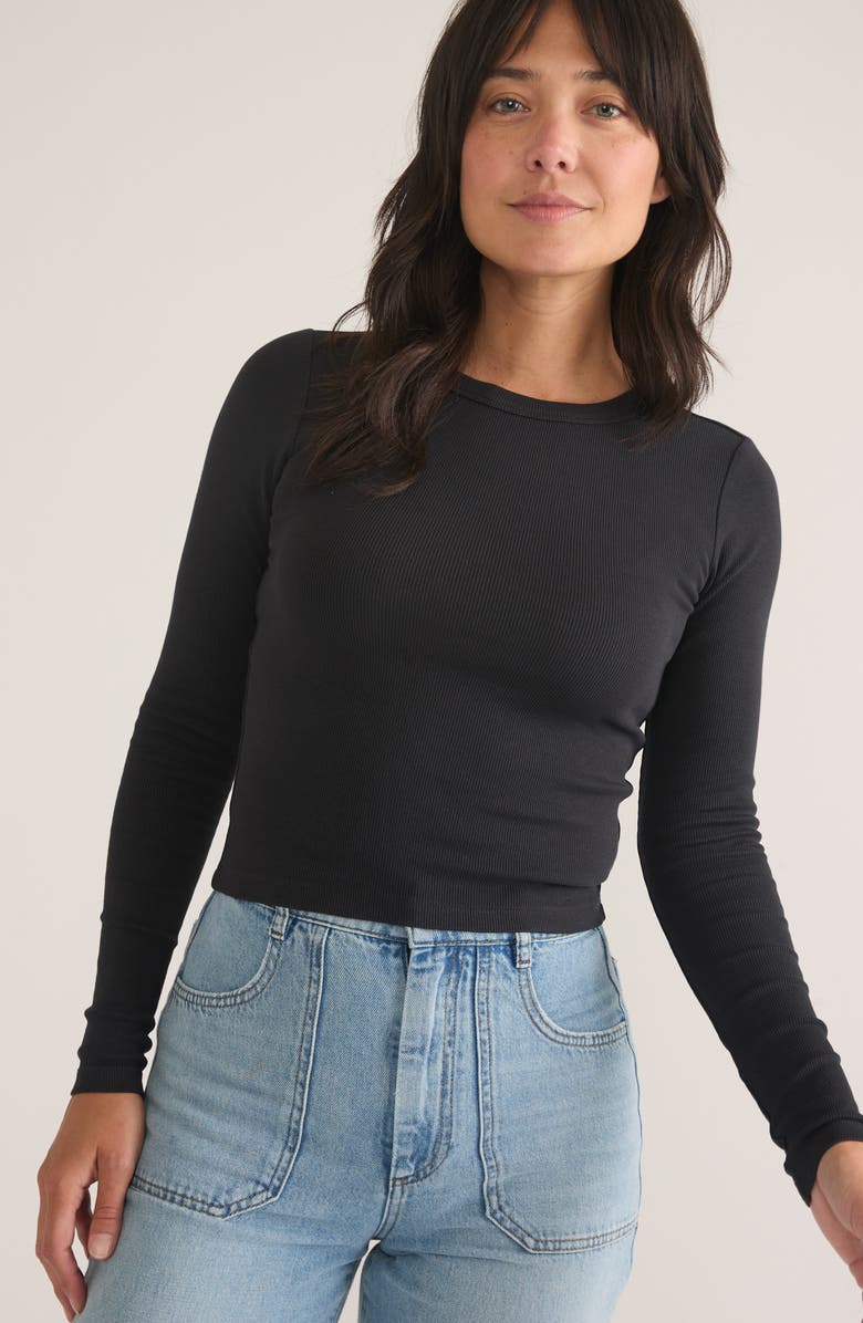 Marine Layer Lexi Sun-In Rib Long Sleeve T-Shirt, Alternate, color, Black