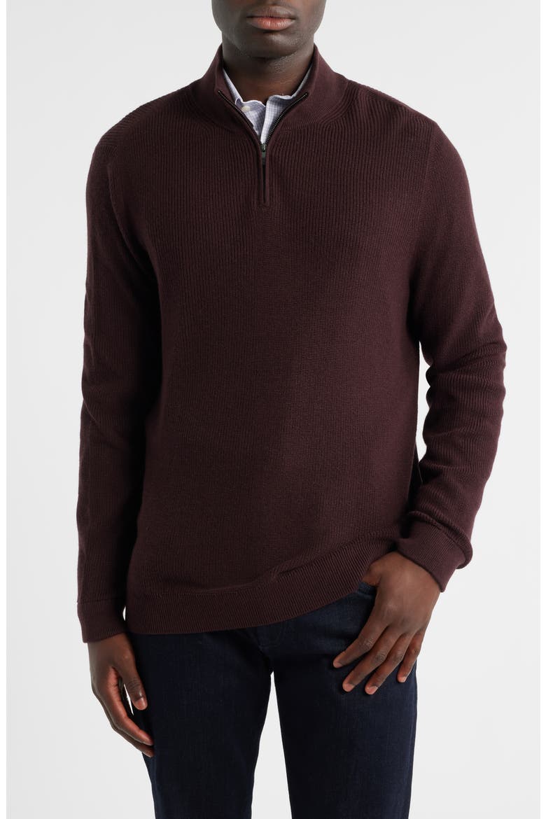 Cotton & Cashmere Quarter Zip Sweater, Main, color, BURGUNDY FUDGE