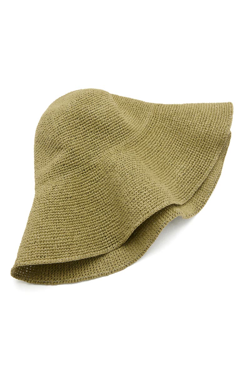 MANGO Straw Bucket Hat, Alternate, color, Khaki Green