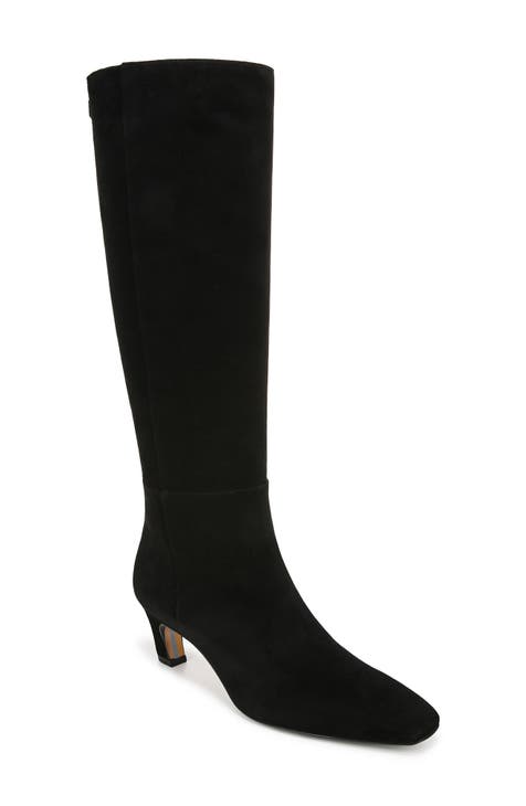 Black suede knee high boots wide calf online