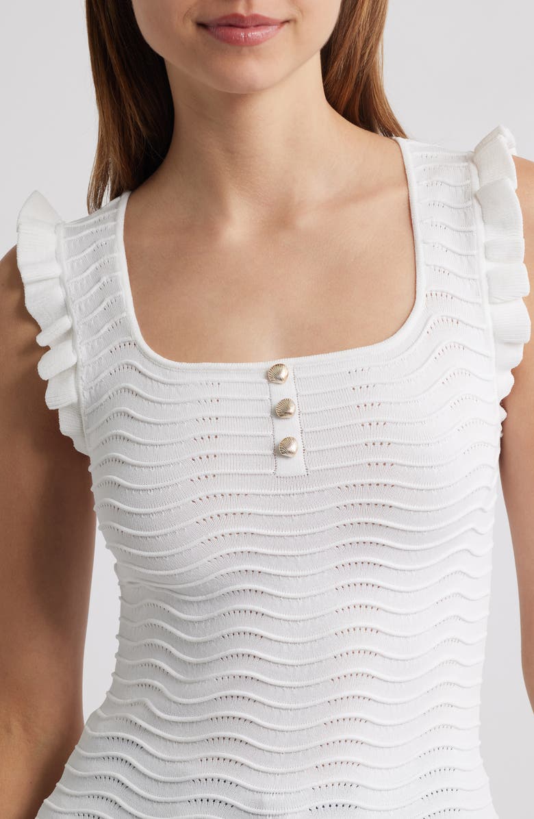 Lipsy Wave Stitch Ruffle Accent Knit Top, Alternate, color, Neutral