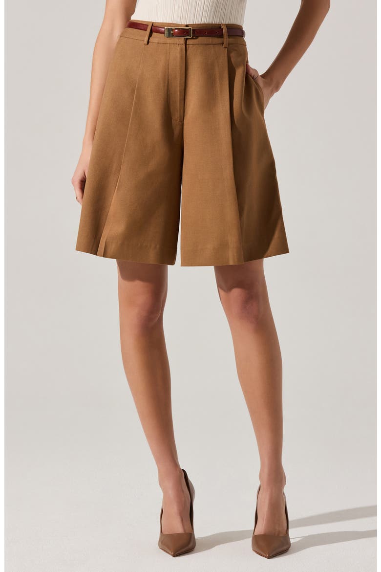 Quillie Pleated Bermuda Shorts, Main, color, DARK KHAKI