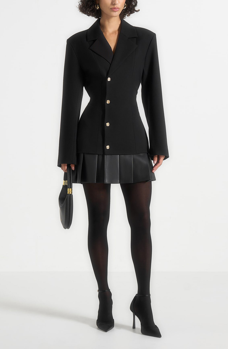 Manière De Voir Nicole Tailored Cinch Blazer Dress with Pleats, Alternate, color, Black