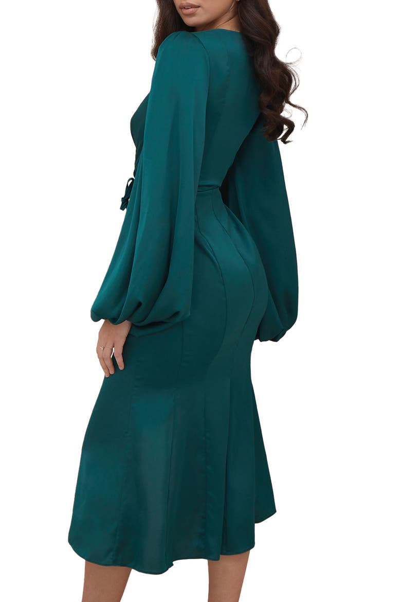 Shiloh Long Sleeve Satin Wrap Dress, Alternate, color, EMERALD GREEN