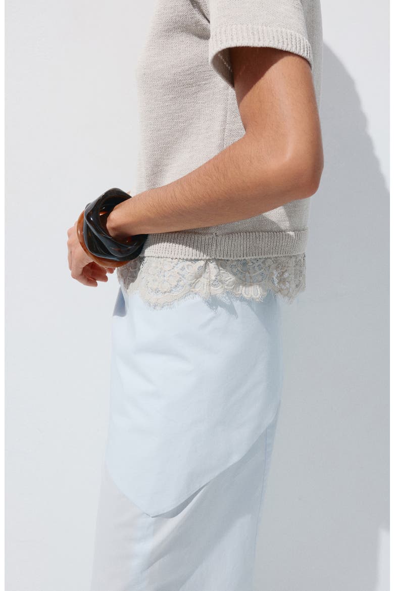 Lace Trim Short Sleeve Sweater, Alternate, color, LIGHT/ PASTEL GREY