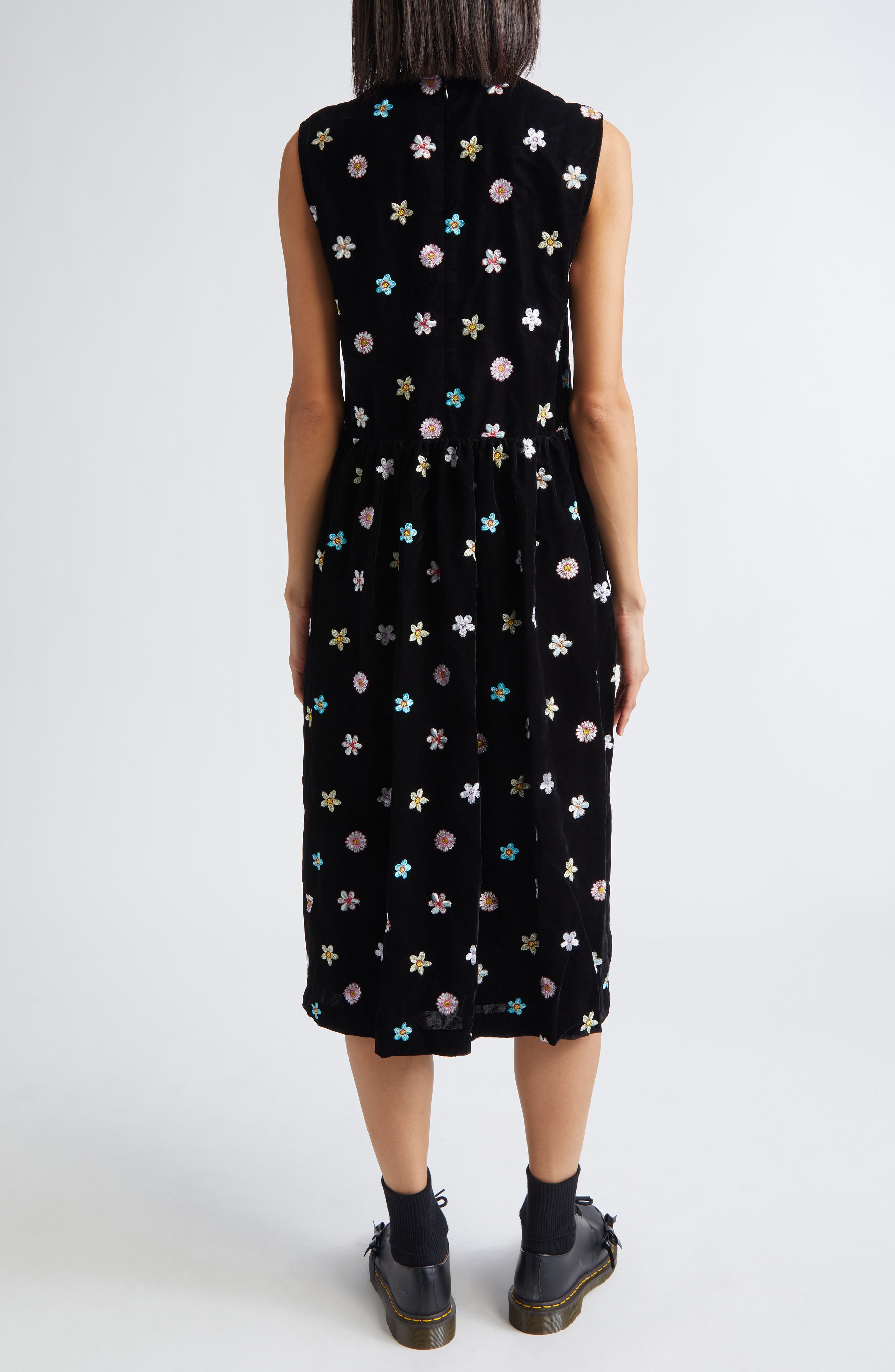Tao Comme des Garçons Floral Embroidered Velvet A-Line Dress