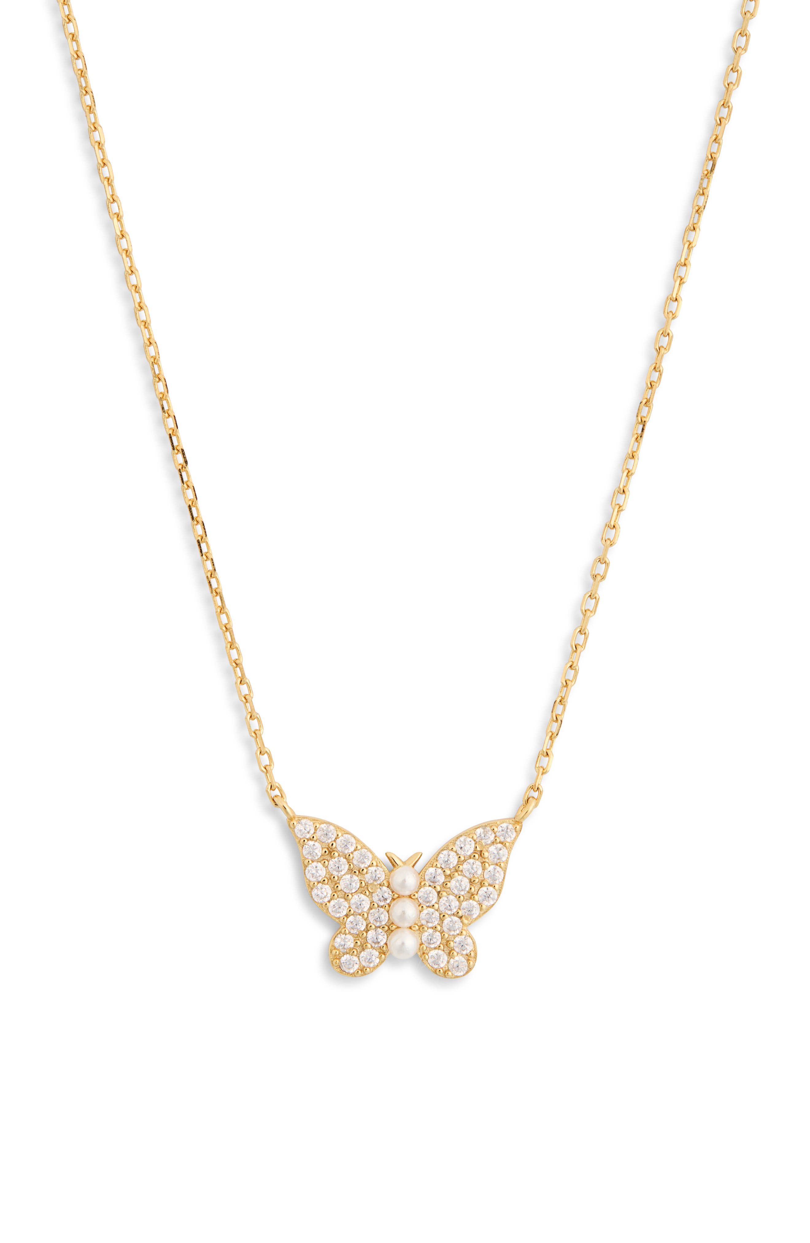 ARGENTO VIVO Faux Pearl & Pavé Butterfly Pendant Necklace