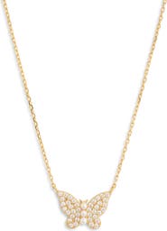 ARGENTO VIVO Faux Pearl & Pavé Butterfly Pendant Necklace