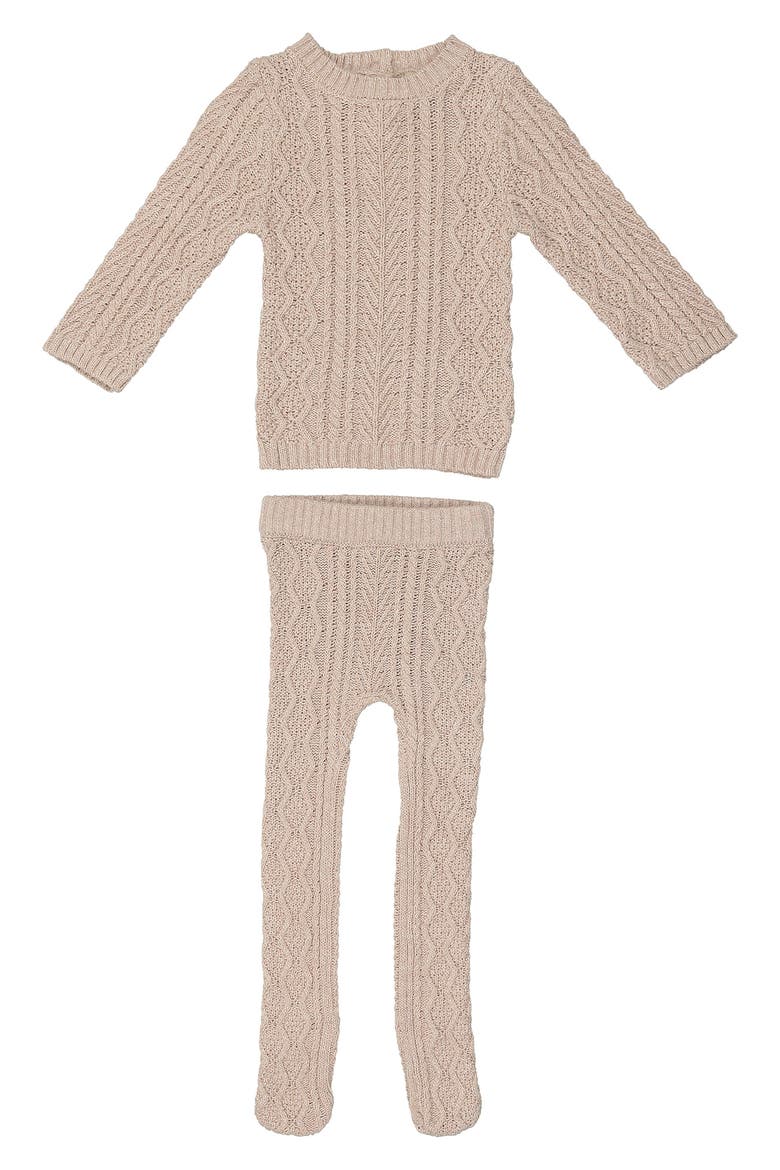 Marled Cable Knit Long Sleeve Top & Pants Set, Main, color, SAND